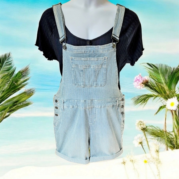 TORRID  ShortTall Vintage Railroad Stripe Overall Shorts With Free Top Size 18 - Picture 1 of 16